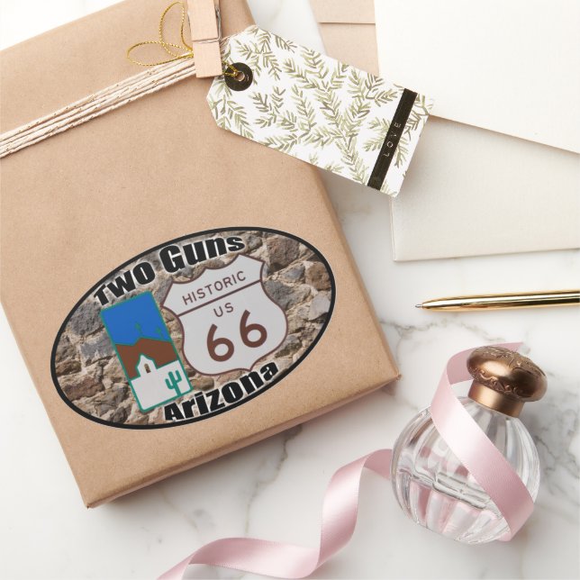 Historic US Route 66 Two Guns Arizona Oval Sticker (Gifting)