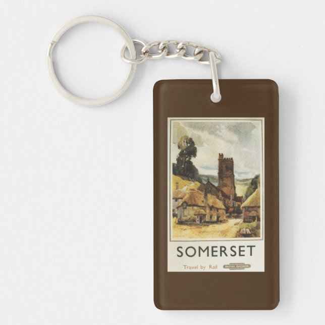 Historic Village Scene British Railway Poster Key Ring (Front)