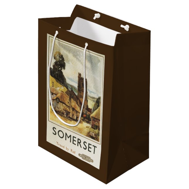 Historic Village Scene British Railway Poster Medium Gift Bag (Front Angled)