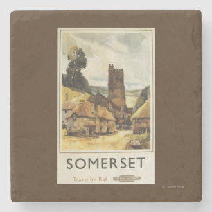 Historic Village Scene British Railway Poster Stone Coaster