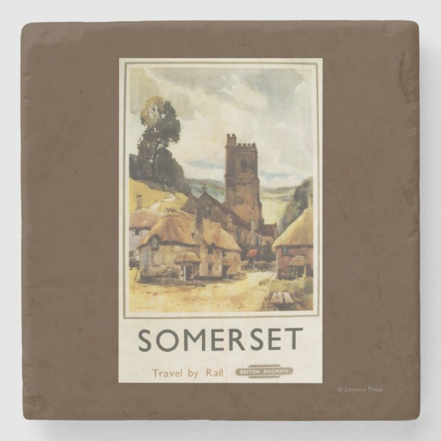 Historic Village Scene British Railway Poster Stone Coaster (Front)