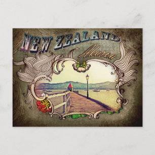 Historic wharf in Akaroa, New Zealand Postcard