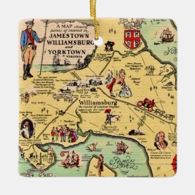 Historic Williamsburg Map Ceramic Ornament (Front)