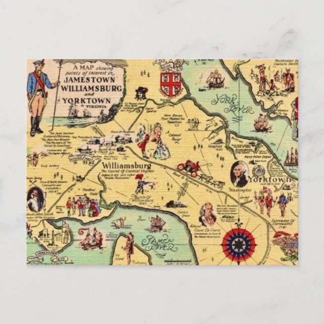 Historic Williamsburg Map Postcard (Front)