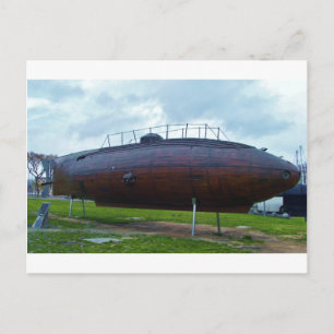 Historic wooden submarine replica. postcard