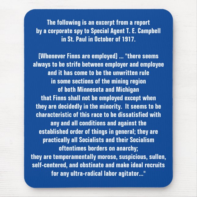 Historical 1917 USA report on Finnish labour issue Mouse Pad (Front)