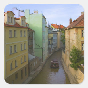 Historical buildings with canal, Prague, Czech Square Sticker