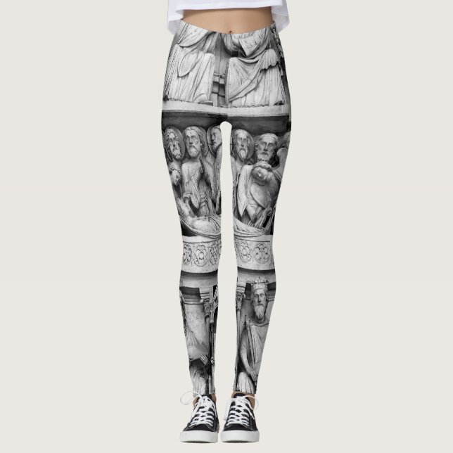 Historical, Christian Sculptures Notre Dame Paris Leggings (Front)