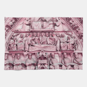 Historical, Christian sculptures Notre Dame Paris Tea Towel