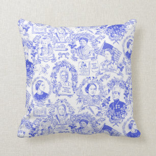 Historical Feminist Pioneers Blue Toile Cushion