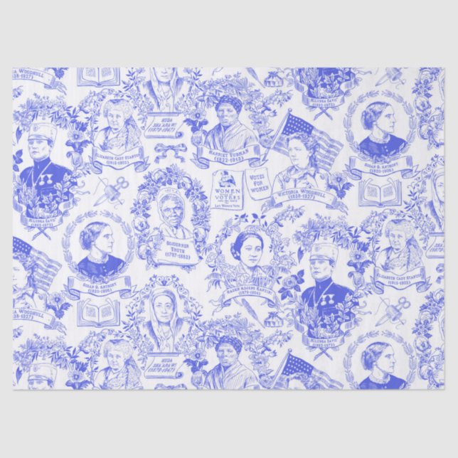 Historical Feminist Pioneers Blue Toile Tissue Paper (Front)