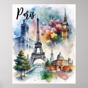 Historical Landmarks of Paris Poster