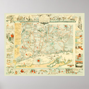 Historical map of Connecticut from 1926 Poster