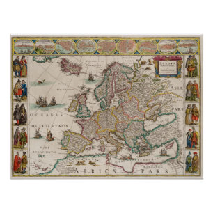Historical Map of Europe (by Willem Blaeu) Poster