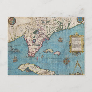 Historical Map of Florida (1591) Postcard