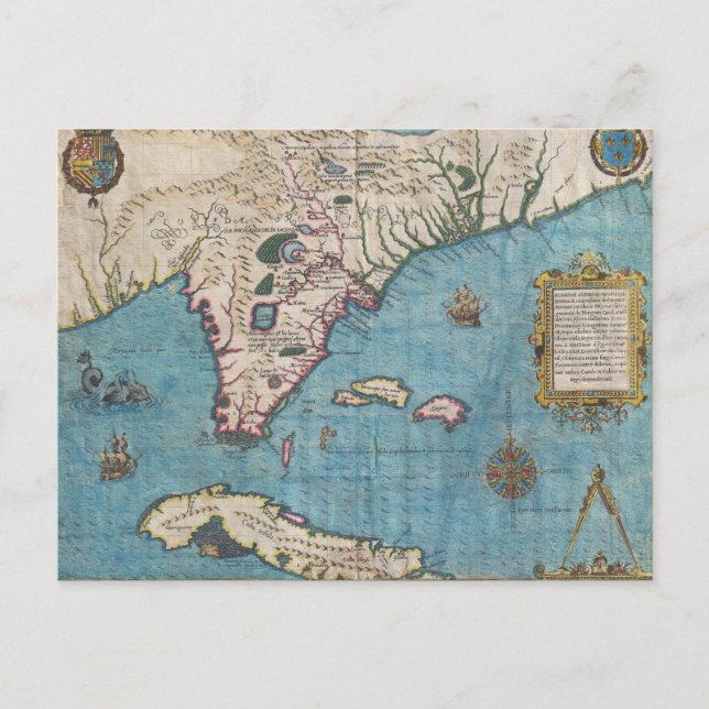 Historical Map of Florida (1591) Postcard (Front)