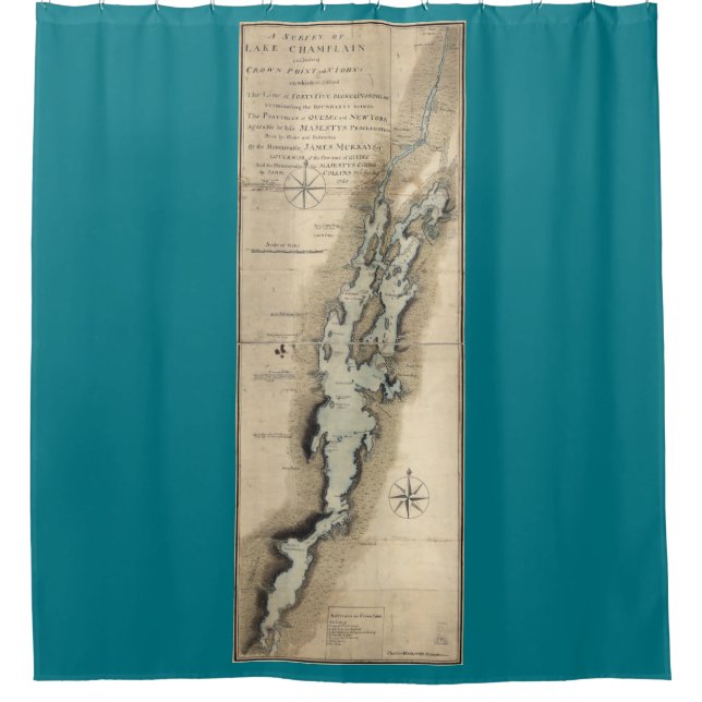 Historical Map of Lake Champlain Vermont Shower Curtain (Front)
