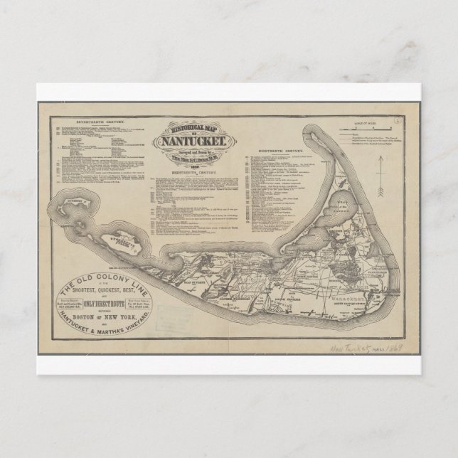 Historical Map of Nantucket Postcard (Front)