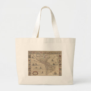 Historical Map of the American Continents Large Tote Bag