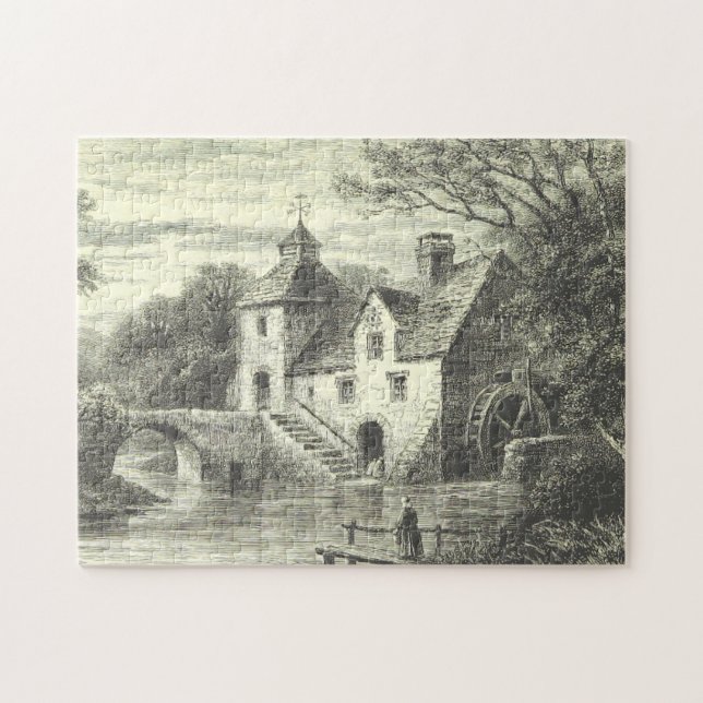 Historical Mill Building With Waterwheel Puzzle (Horizontal)