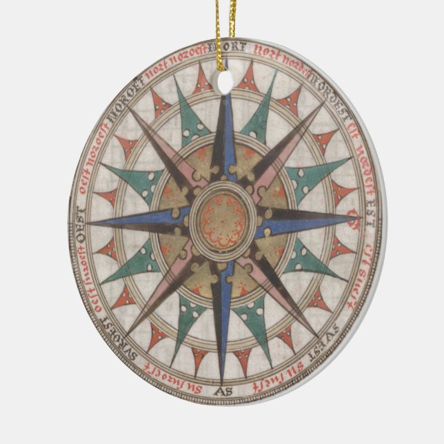 Historical Nautical Compass (1543) Ceramic Ornament (Left)