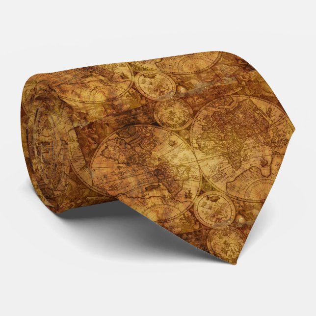 Historical Old Antique World Map Tie (Rolled)