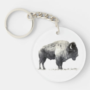 Historical Photograph of American Bison Key Ring