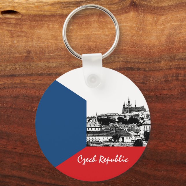 Historical Prague & Czech flag, Czech Republic Key Ring (Front)