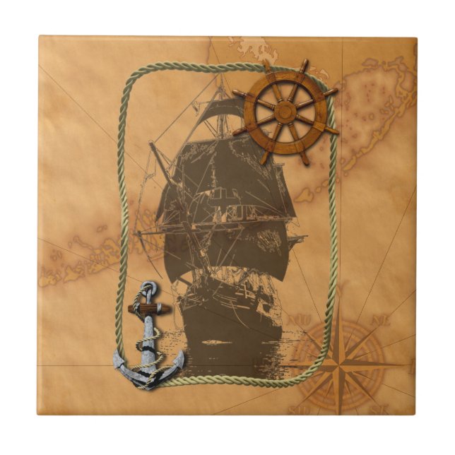 Historical Sailing Ship Ceramic Tile (Front)