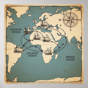 Historical Trade Route Map Poster