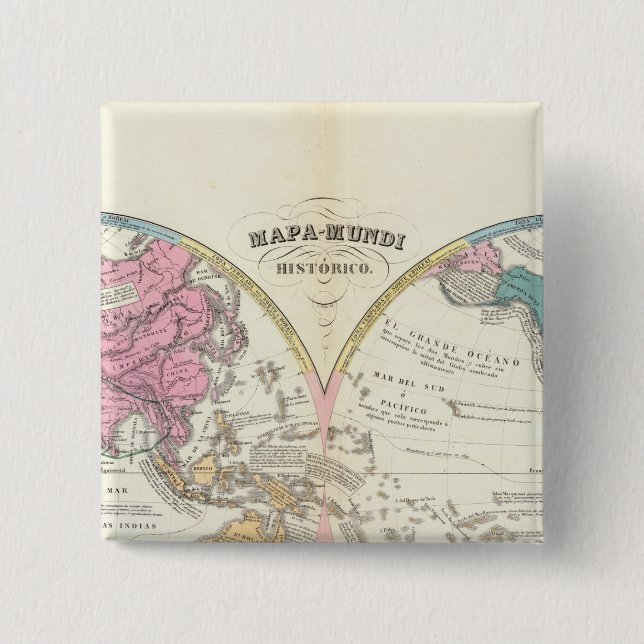 Historical World Map 3 15 Cm Square Badge (Front)