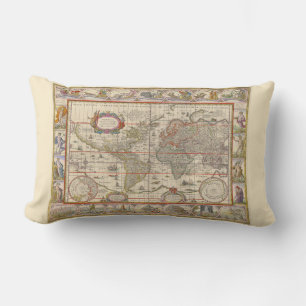 Historical World Map (Mediaeval) (by Willem Blaeu) Lumbar Cushion