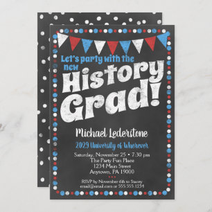 History Graduation Party Invitation Red Blue