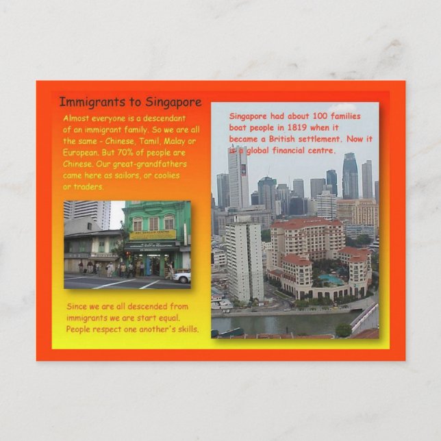 History, History, Immigrants to Singapore Postcard (Front)