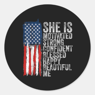 History Month Patriotic American Flag Black Women Classic Round Sticker
