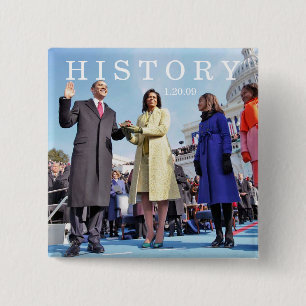 HISTORY: Obama Family at Inauguration Ceremony 15 Cm Square Badge