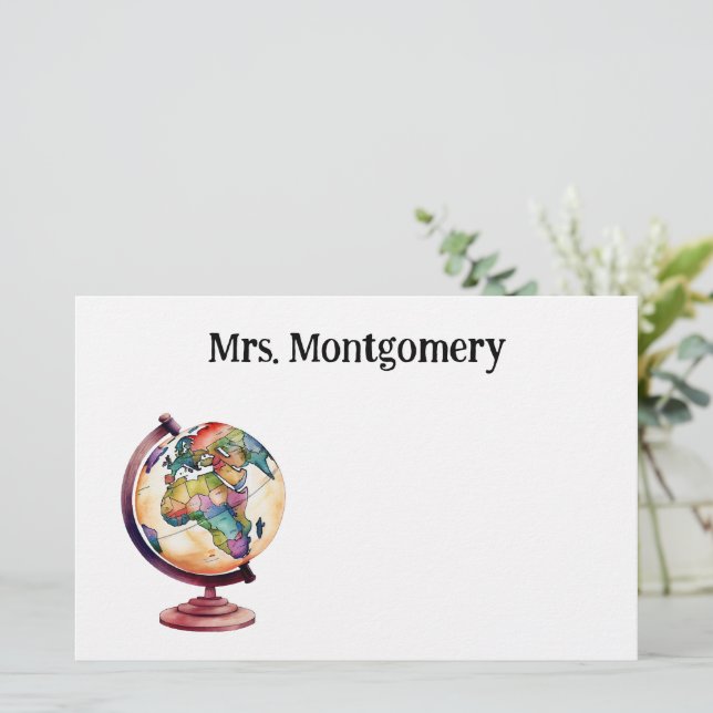 History or Geography Teacher Appreciation Gift Stationery (Standing Front)