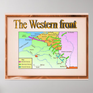 History, World War I, Western front, map Poster