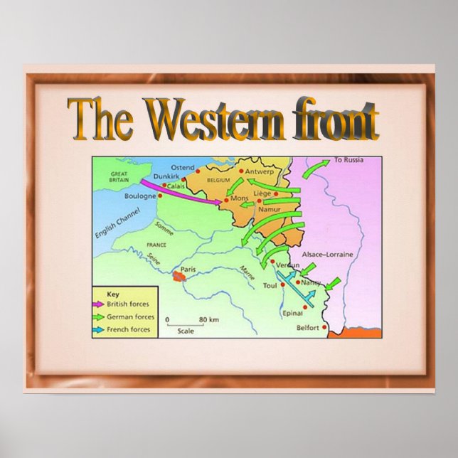 History, World War I, Western front, map Poster (Front)