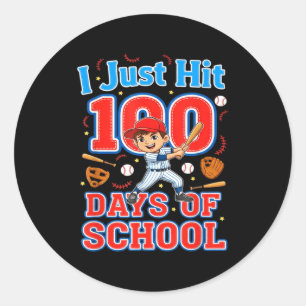 Hit 100 days of school baseball 100th day boys kid classic round sticker
