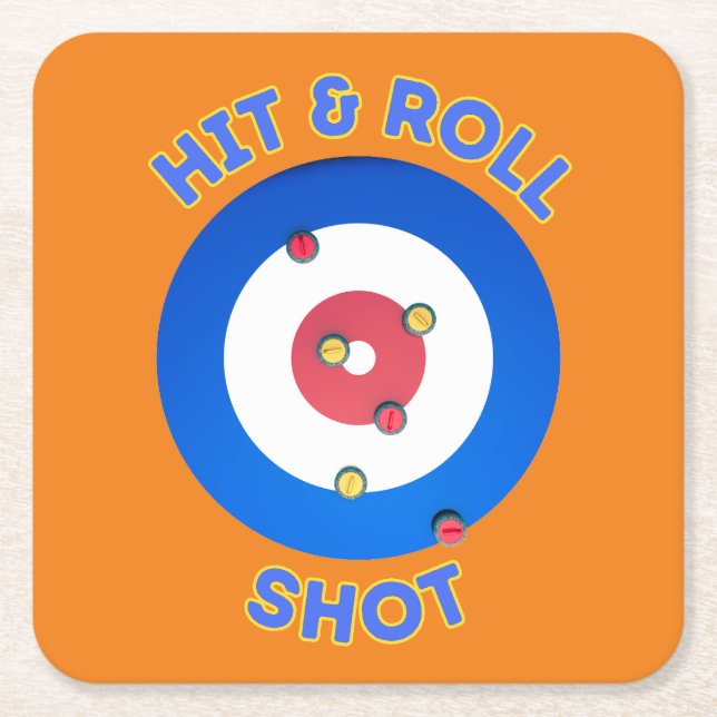 Hit and Roll Curling Shot Square Paper Coaster (Front)
