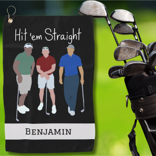 Hit 'em Straight Black Personalised Golf Towel