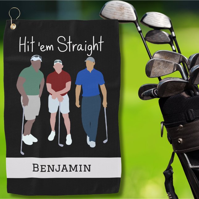 Hit 'em Straight Black Personalised  Golf Towel (Creator Uploaded)