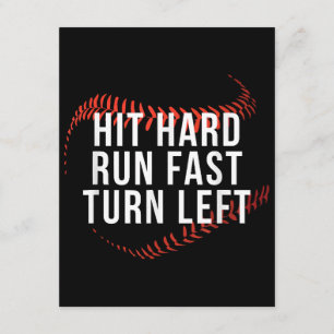 Hit Hard Run Fast Turn Left Funny Baseball Player Enclosure Card