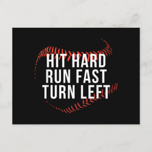 Hit Hard Run Fast Turn Left Funny Baseball Player  Holiday Postcard