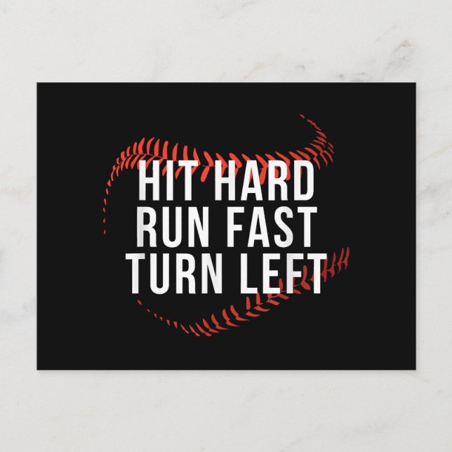 Hit Hard Run Fast Turn Left Funny Baseball Player  Holiday Postcard (Front)