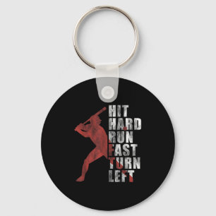 Hit Hard Run Fast Turn Left Funny Baseball Player  Key Ring