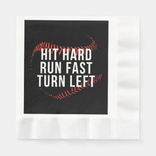 Hit Hard Run Fast Turn Left Funny Baseball Player Napkin