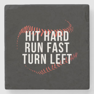 Hit Hard Run Fast Turn Left Funny Baseball Player Stone Coaster