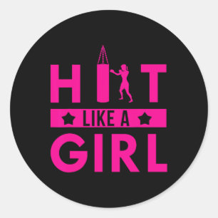 Hit Like A Girl Punching Bag Boxer Boxing Quote Classic Round Sticker